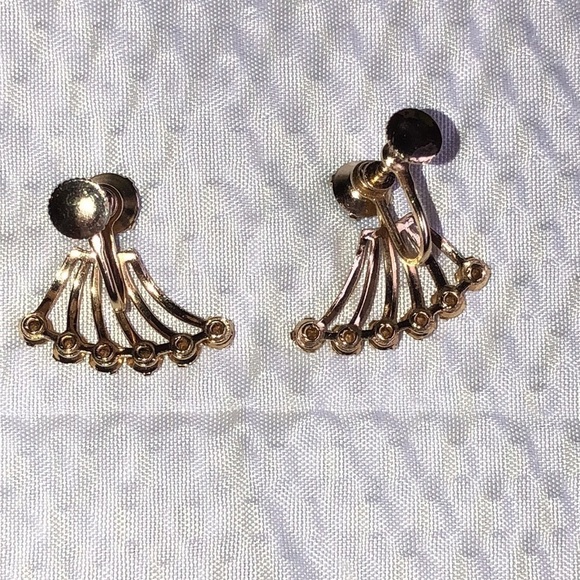 -Gold & Blue stones earrings with screw backs - Picture 4 of 8